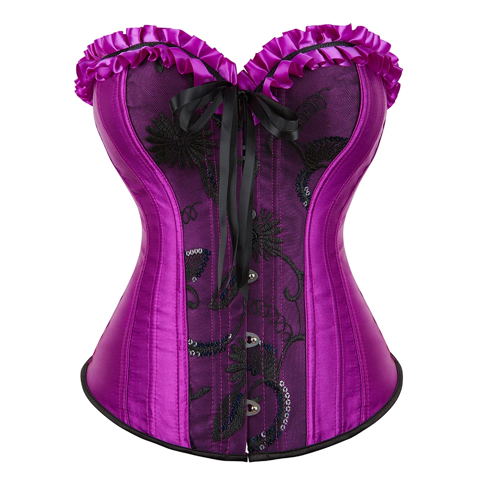 

Purple Waist Bustier Top Daily Wearing Lace Up Boned Overbust Corset Slimming Korset