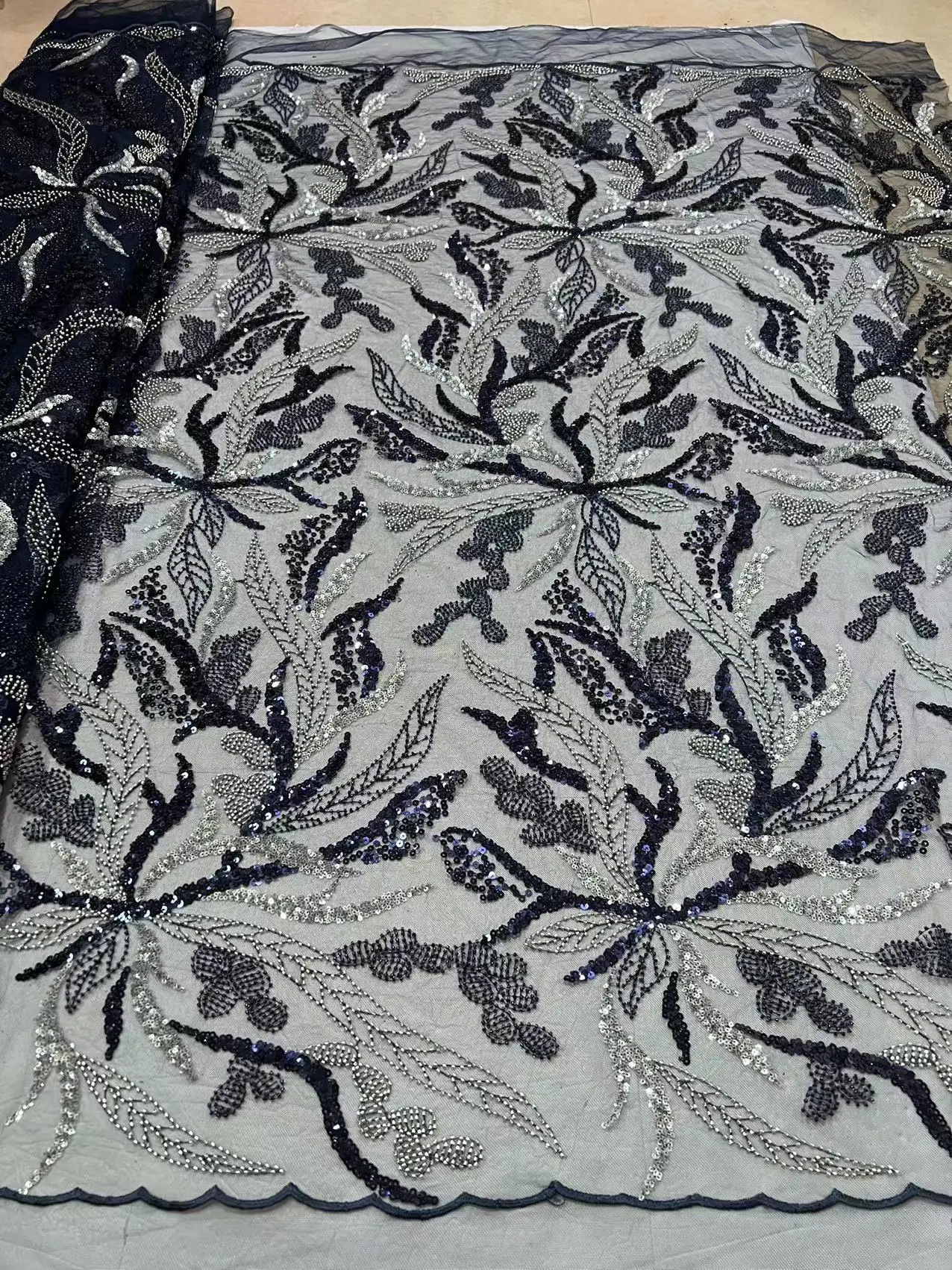 

Luxury African Sequins Beaded Lace Fabric 2023 High Quality Nigerian Wedding Bridal Embroidery French Tulle Sewing Dress WP114-1