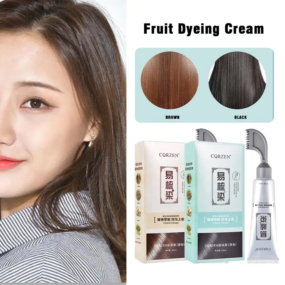 

New Black Hair Cream Hair Dye Cream with Comb Plant Natural Color Hair Dye Plant Cream Hair Dye Comb Hair Hair Black Shampo T7U2