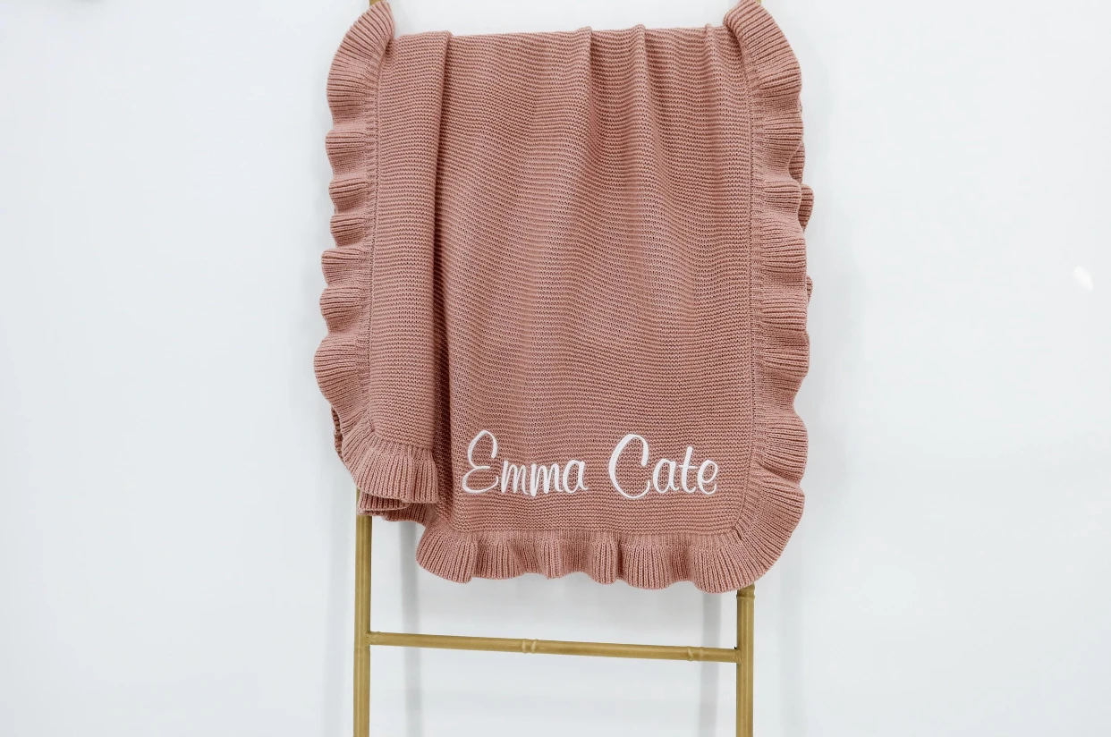 Knit Baby Blanket Personalized for Newborn Girl and Boy with Name Embroidery Soft Knited cotton knit blanket knit blanket custom blanket