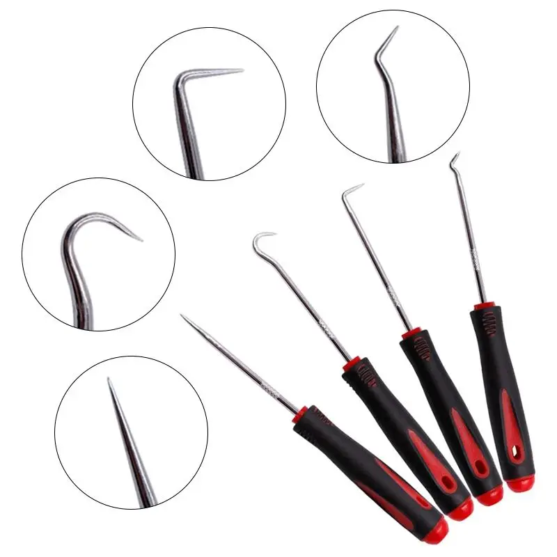 Pick and Hook Set, 4pcs, Car Auto Oil Seal/O-Ring Seal Gasket, Pick Hook Puller Remover, Tire Stone Cleaning