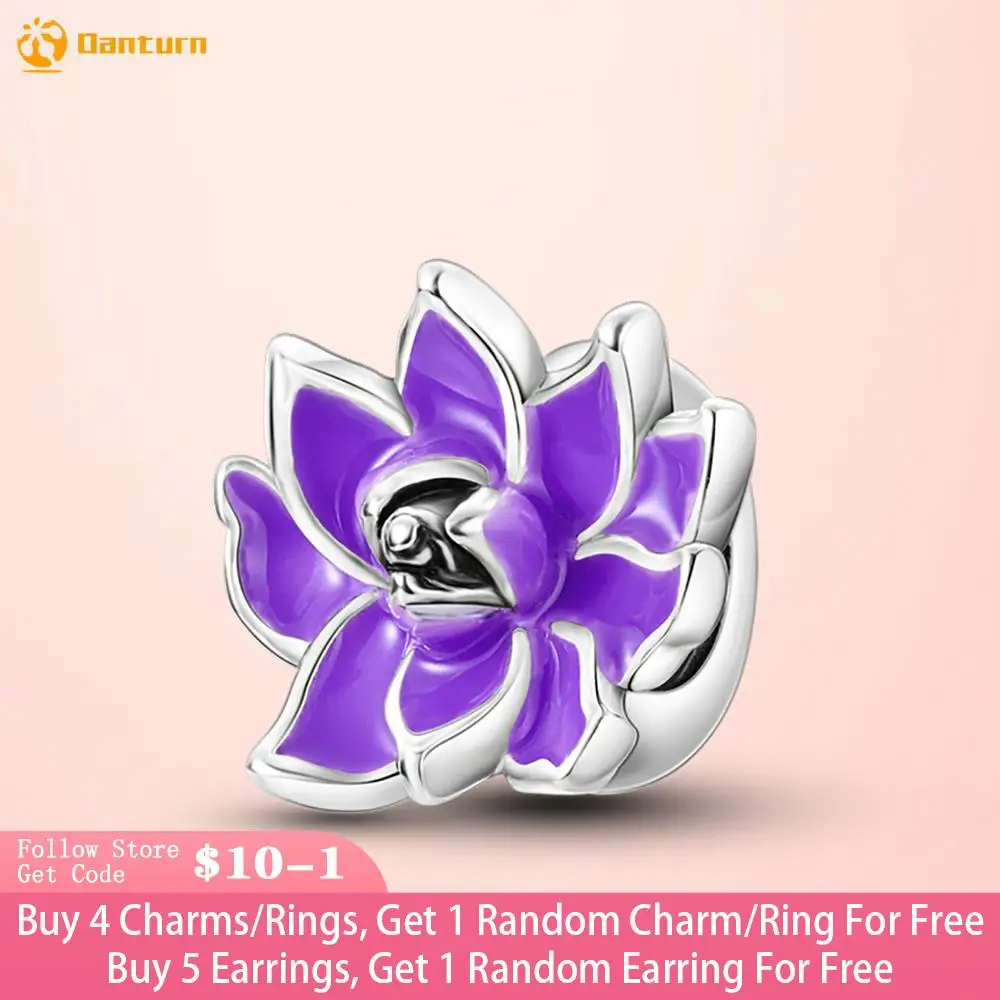 

Danturn 925 Sterling Silver Beads Purple Lotus Charm fit Original Pandora Bracelets Fashion Women Jewelry Free Shipping