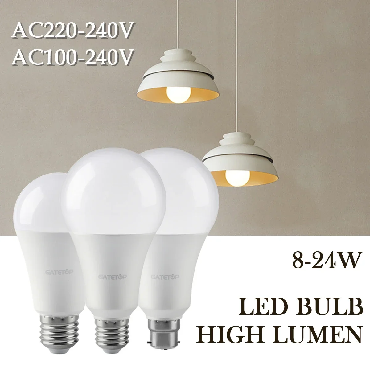 1/2ชิ้นหลอดไฟ LED E27 B22ประหยัดพลังงานโคมไฟ A60 AC220V A80 230V 110V 8W 18W 24W สำหรับไฟห้องนั่งเล่นบ้าน 1