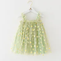 Robe d'été à bretelles pour petites filles, sans manches, imprimé marguerite, ligne a, en Tulle, jupe de princesse, vêtements mignons pour fête d'anniversaire pour enfants 6