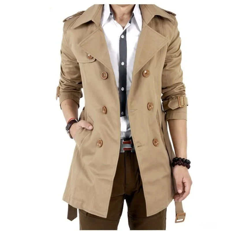 Trench Coat Waterproof Windbreaker Jacket Casual Men Jacket Men's Windbreaker Jacket Vintage Black Khaki Spring Autumn Business Double Breasted Retro Classic Long Coat Thick