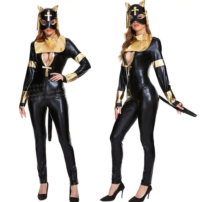 

Cosplay Long Sleeve Sexy Women Cosplay Tights Halloween Costume Nun Uniform Clothing Black Mask Jumpsuit Stage Performance