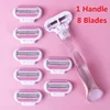 Women Safety Razor Blades Face/ Leg/ Armpit/ Bikini Beauty Hair Removal Shaving Compatible Venus Shaver 1 Handle + 8 Blades