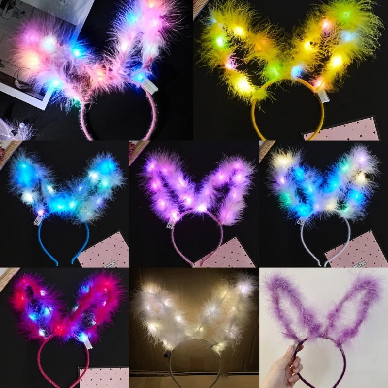 Light Up Rabbit Ears Headband Led Cute Bunny Ear Headwear Luminous Hair