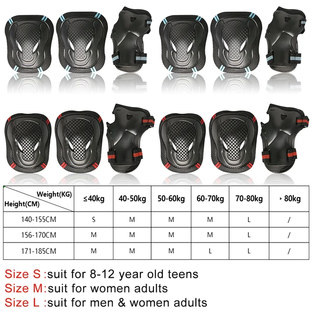 6Pcs/Set Teens & Adult Knee Pads Elbow Pads Wrist Guards Protective Gear Set for Roller Skating, Skateboarding, Cycling Sports 5