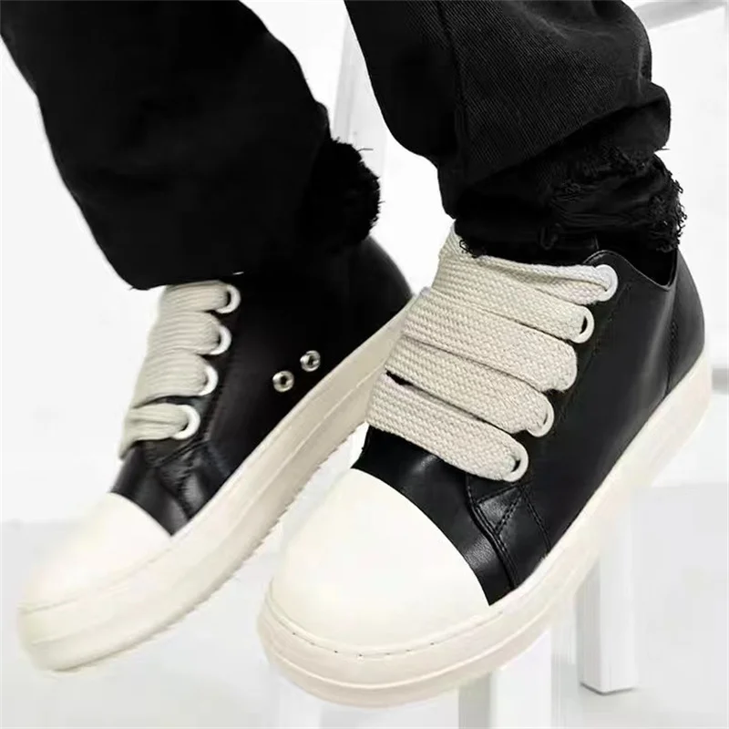 Men's Women Platform Sneakers Black Leather Zipper Lace Up Casual Shoes Thick Bottom Sneakers Large Size Chaussure Femme 2025 4