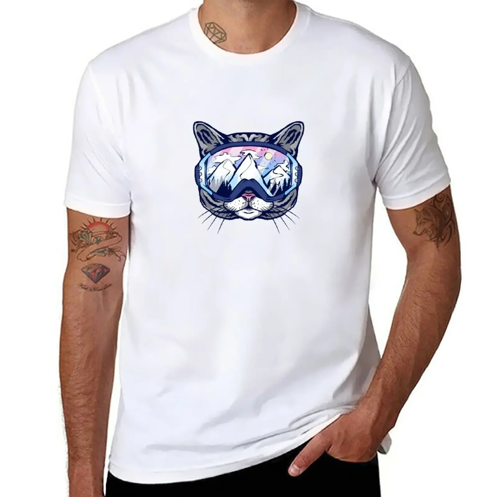 

Cat ski goggles skiing T-Shirt tops aesthetic clothes customizeds mens clothing