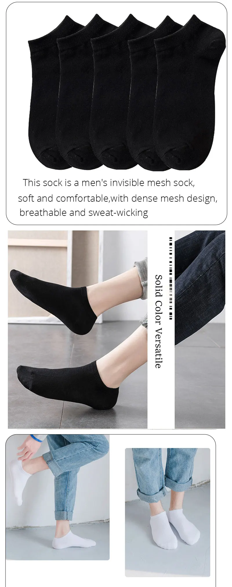 10 Paar lässige, einfarbige Unisex-Bootssocken, dünn, atmungsaktiv, bequem, geruchshemmend, schweißabsorbierend, niedrig geschnittene Söckchen für Männer und Frauen – Detail 3