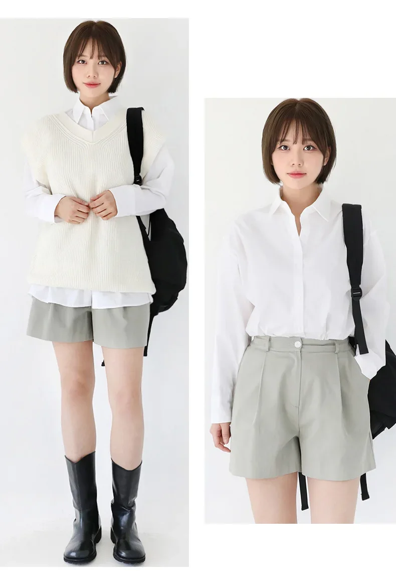 Neue Mode Frühling Herbst Einfache Und Casual Lose Vielseitig Reine Farbe Revers Hemd Frauen 100% Baumwolle Langarm Unterlage – Detail 10