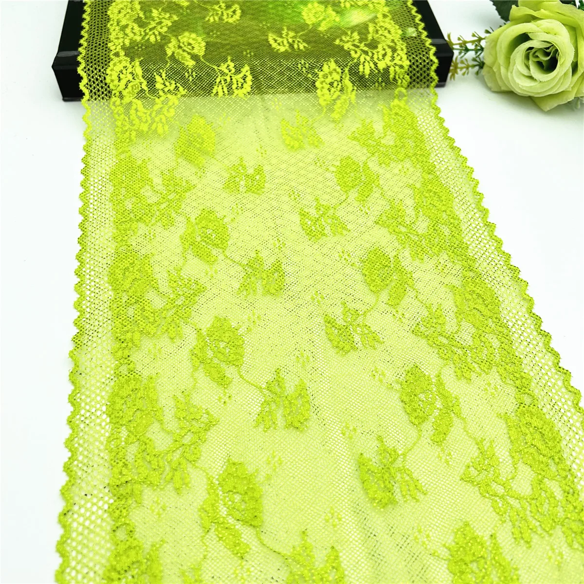 3y/lot Width 22.50cm Neon Lemon Yellow Shimmer Elastic Stretch Lace Trim Skirt Hem For Clothes Sewing Accessories Dress Sleeve 1