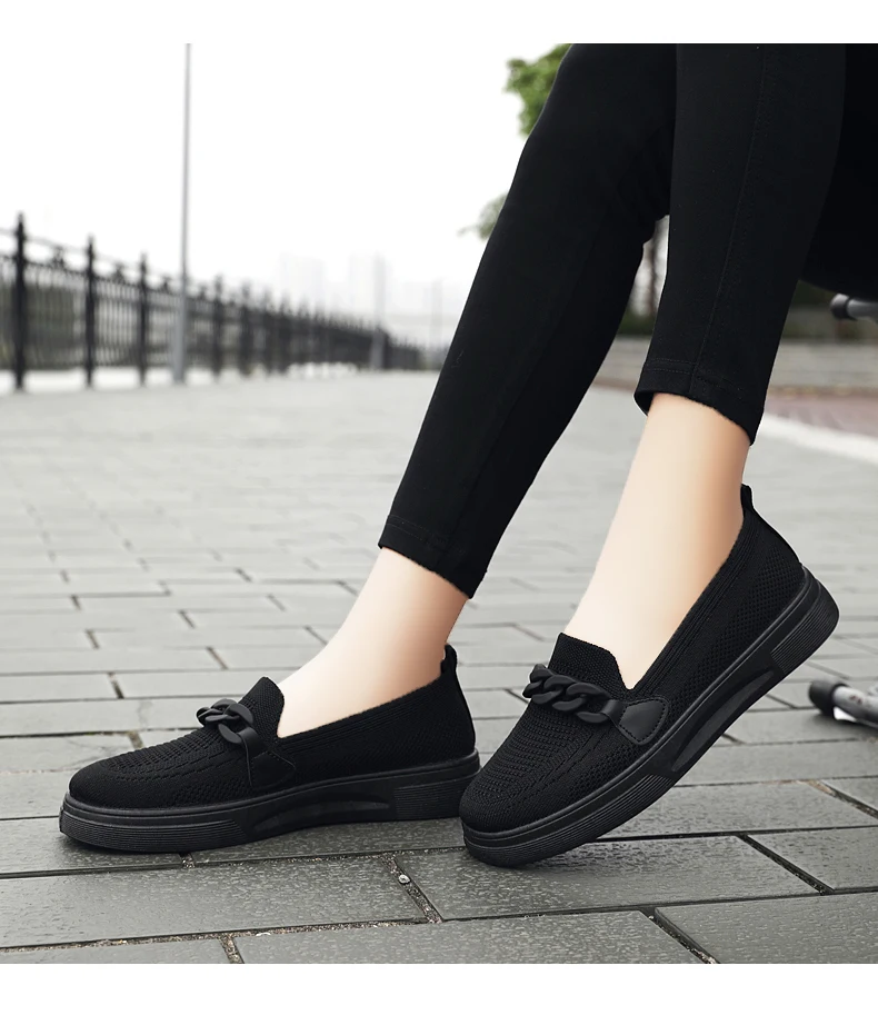 Women's Summer Footwear Slip On Female Chain Ballet Flats Sneakers Elegant Comfortable White Nurse Shoes Ladies Loafers