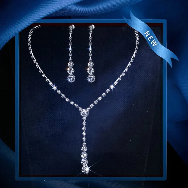 Classic Fashion Banquet Wedding Jewelry Set for Women Charm Tassel Crystal Zircon Necklace Earrings Set of 2 Anniversary Gift bridal jewelry sets
