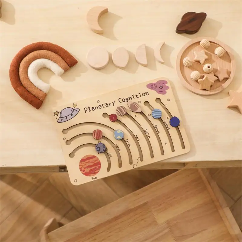 Wooden Puzzle Toys Movable Orbital Solar System Model Science Toys Set Montessori Planets Science Educational Puzzle Toys Gifts 5
