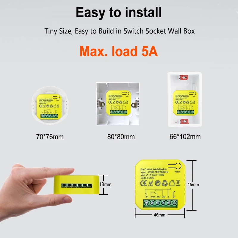 Tuya Smart ZigBee Dry Contact Switch Relay 5A Module App Remote Control Timing D