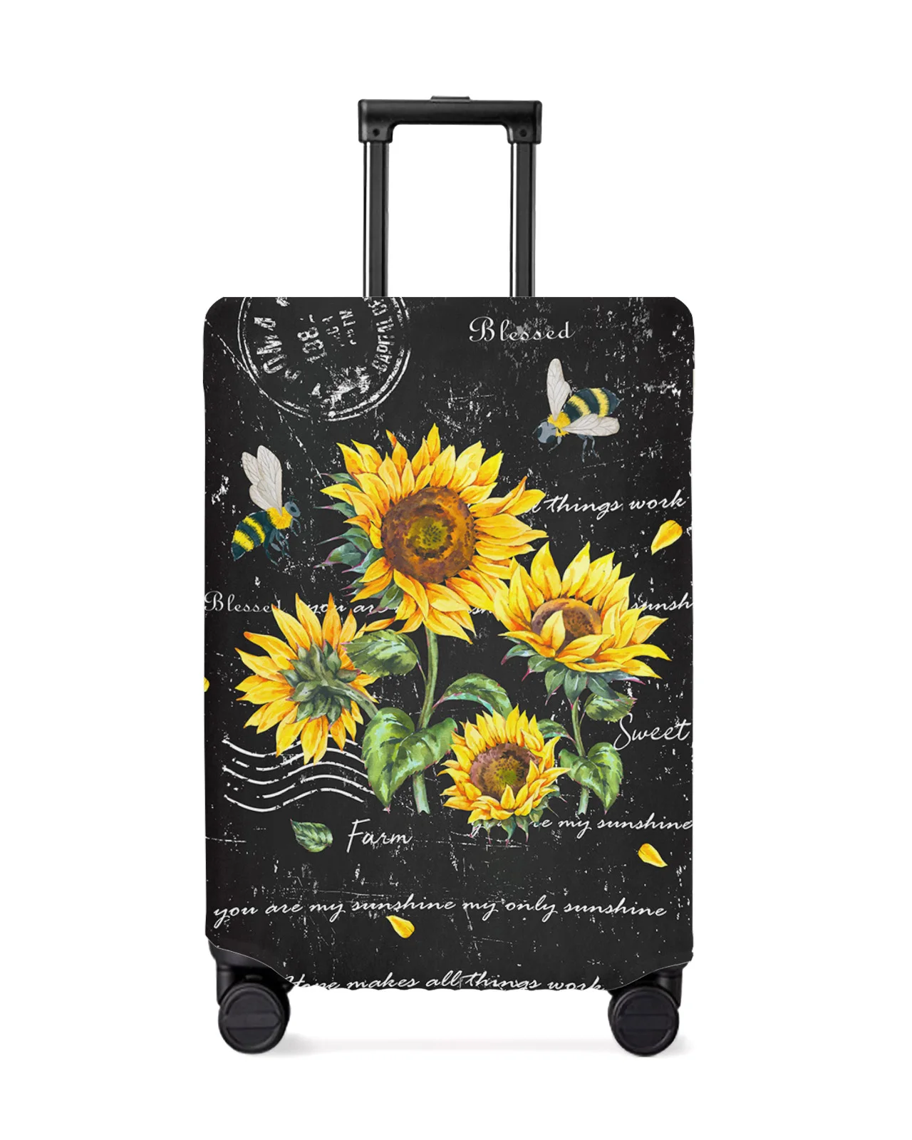 

Retro Flower Sunflower Bee Plaid Luggage Cover Stretch Suitcase Protector Baggage Dust Cover for 18-32 Inch Travel Suitcase Case