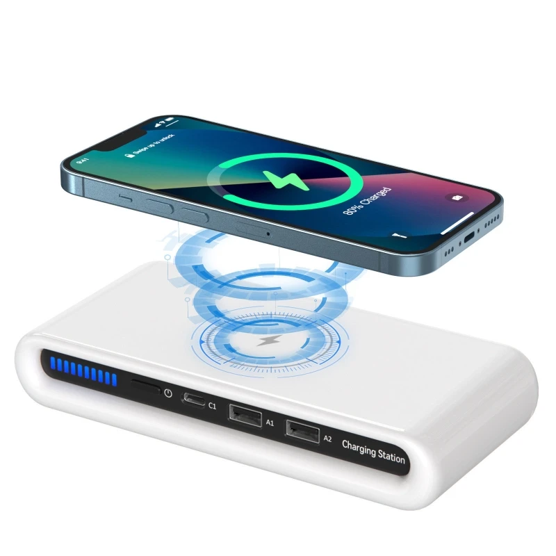 

Multi-port Charger Dock 4-in-1 15W Wireless Charging Station Compatible with Android/iOS Phones Tablets Earphone Watch