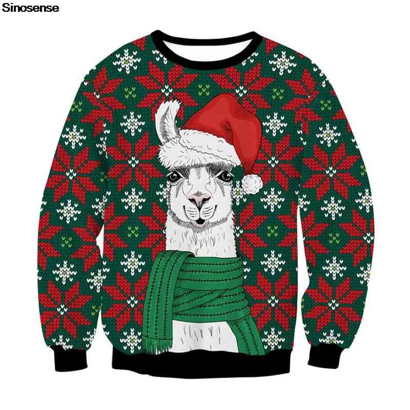 

Men Women Alpaca Ugly Christmas Sweater 3D Funny Printed Autumn Winter Holiday Party Sweatshirt Pullover Tacky Xmas Jumpers Tops