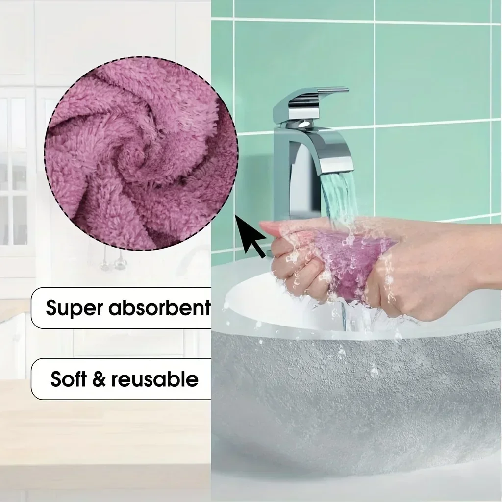 Kitchen Towel Microfiber Absorbent Dish Cloth Non Stick Oil Washing Kitchen Rag Household Tableware Wiping Cleaning Tools
