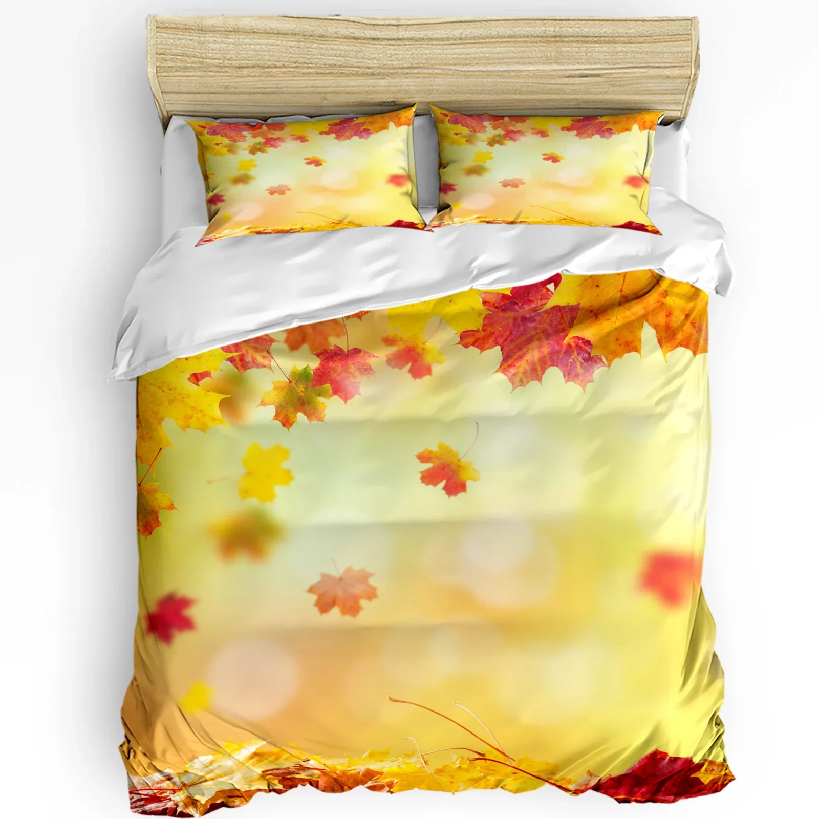 

Yellow Maple Leaf Beautiful Plant Glitter 3pcs Bedding Set For Double Bed Home Textile Duvet Cover Quilt Cover Pillowcase