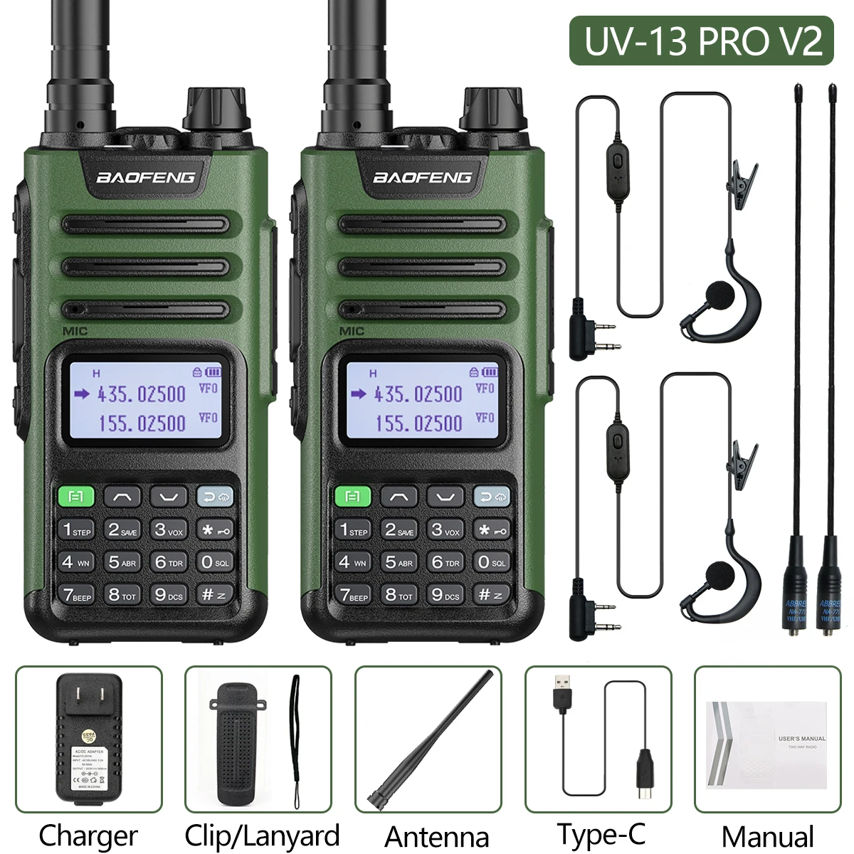 walkie talkie range 2PC BaoFeng UV-13 PRO 10W High Power Walkie Talkie UV13 Pro Support Type-C Charger 50KM Long Range Distance  Upgrade UV-5R BF-9R walkie talkies for adults Walkie Talkie