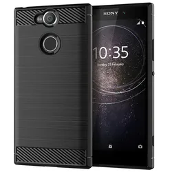 Luxurious Carbon Fiber Shockproof Silicone Phone Cover - Full Protective Soft Case for Xperia XA2 (Black)