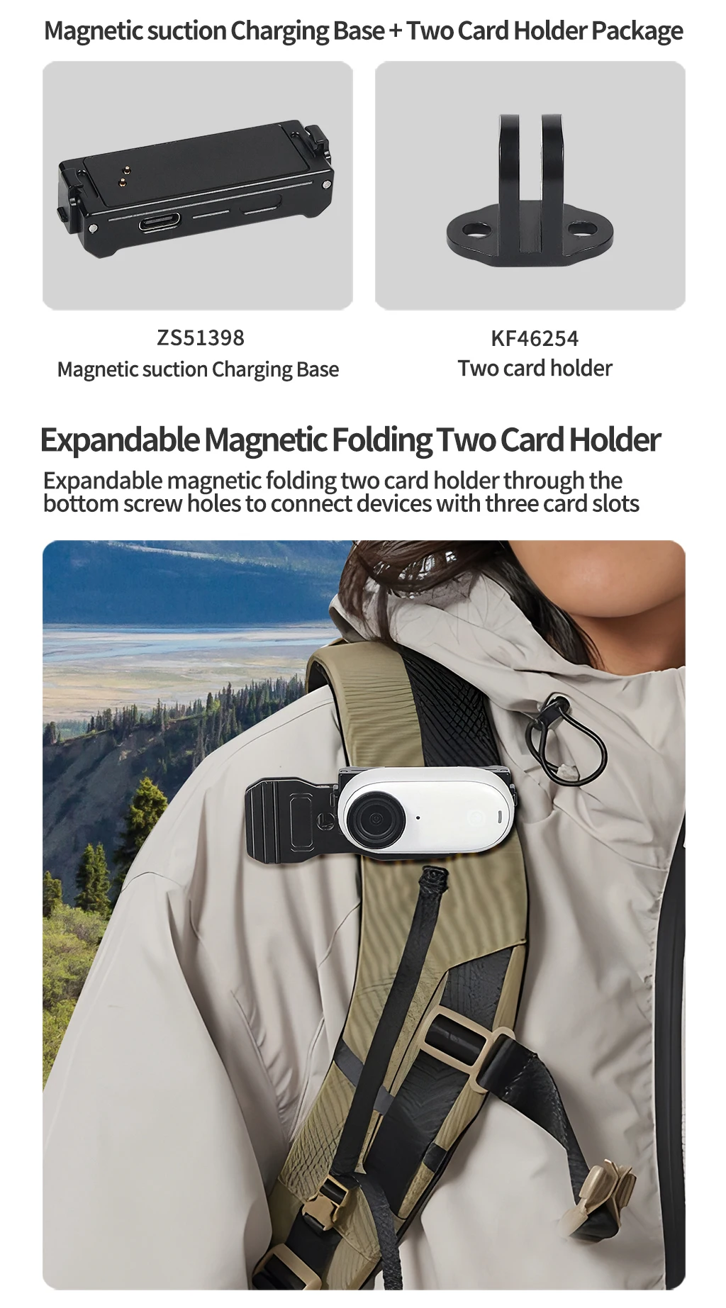 Magnetische Halterung aus Aluminium mit Stativadapter, 1/4-Loch-Ladeanschluss, magnetische Saugbasis für Insta360 GO 3 3S Daumenkamerahalterung – Detail 8