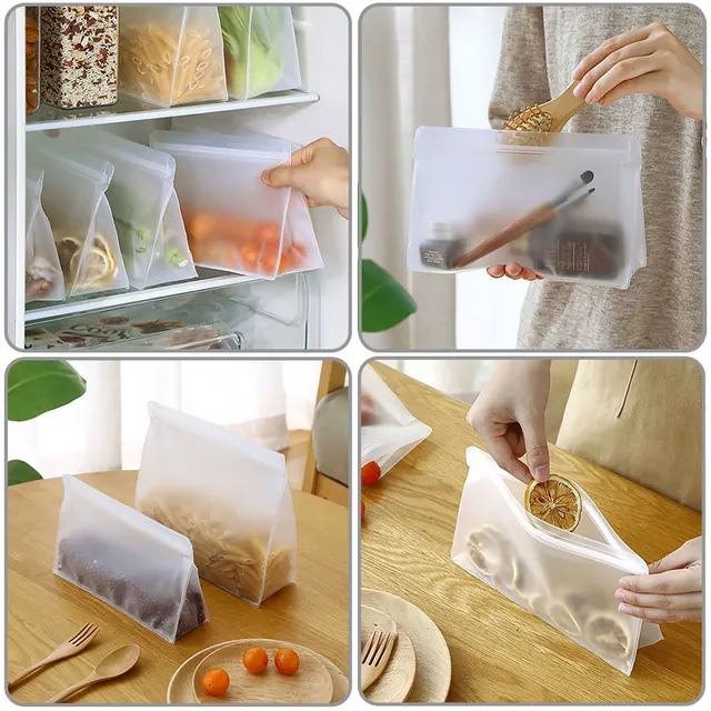 Sac alimentaire réutilisable en silicone PEVA, conservation des aliments, pour congélateur, étanche, pour cuisine 6