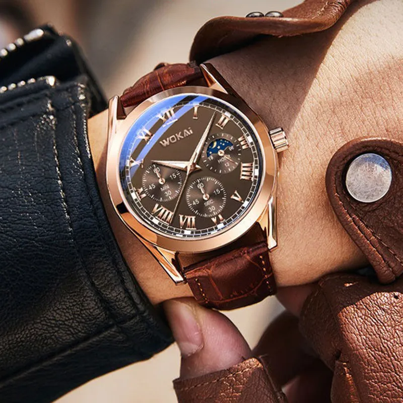Men Watches Mens Business PU Leather Quartz Watch Gifts For Male Calendar...
