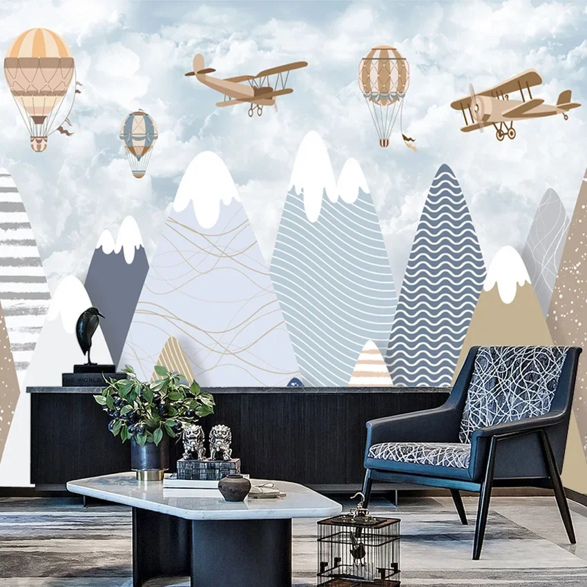 Custom Cartoon Peel and Stick Removable Optional Mountain Craft Wall Papers Home Decor Wallpapers for Living Room Baby Bed Mural