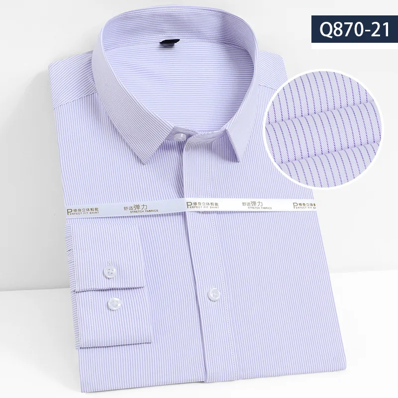 Bamboo Fiber Men\'s Dress Shirt Long-Sleeved Business Casual Elastic Stripe Professional Wear Formal Social Shirts Men Clothing