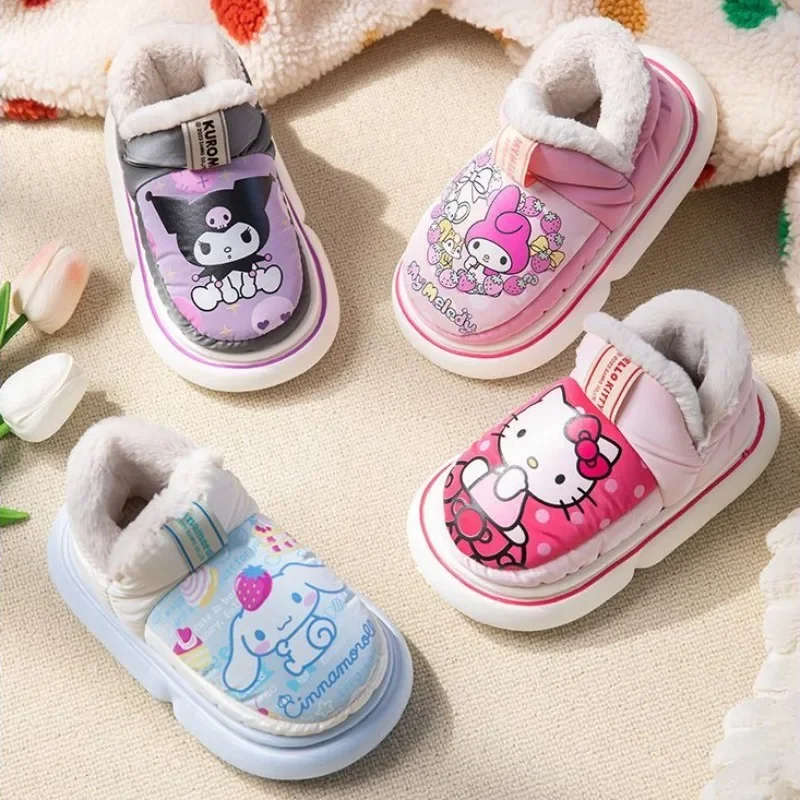 

Sanrio Hello Kitty Children's Heel Wrapped Cotton Slippers Kuromi Cinnamoroll My Melody Girls Autumn Winter Plush Cotton Shoes