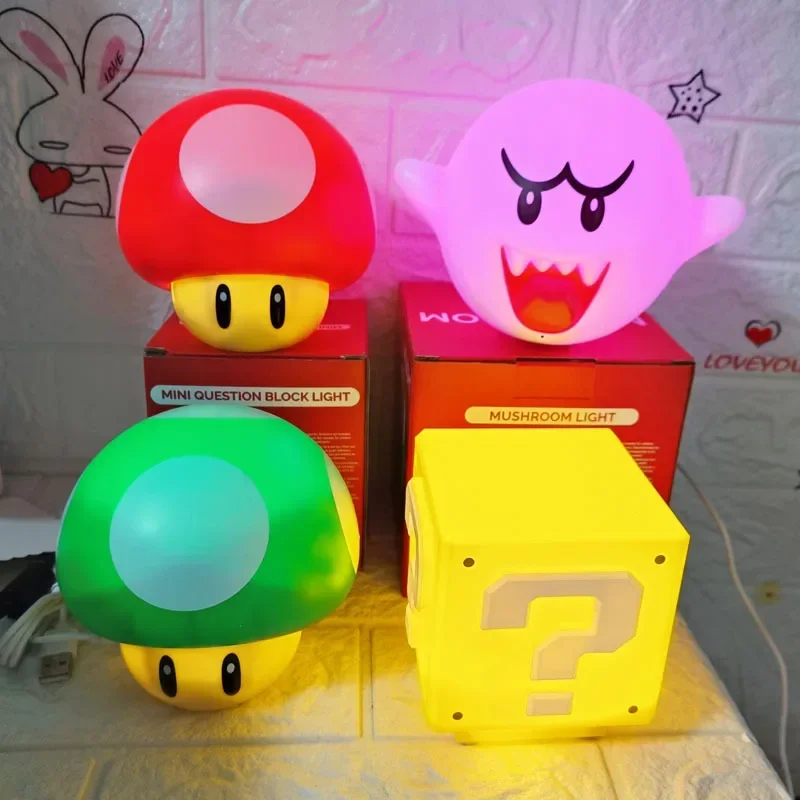 Super Mario Bros Toys Cartoon Led Night Light Anime Figures Mario Mushroom Toad Boo Star Night Light Home Bedroom Lamp Giocattoli Per Bambini