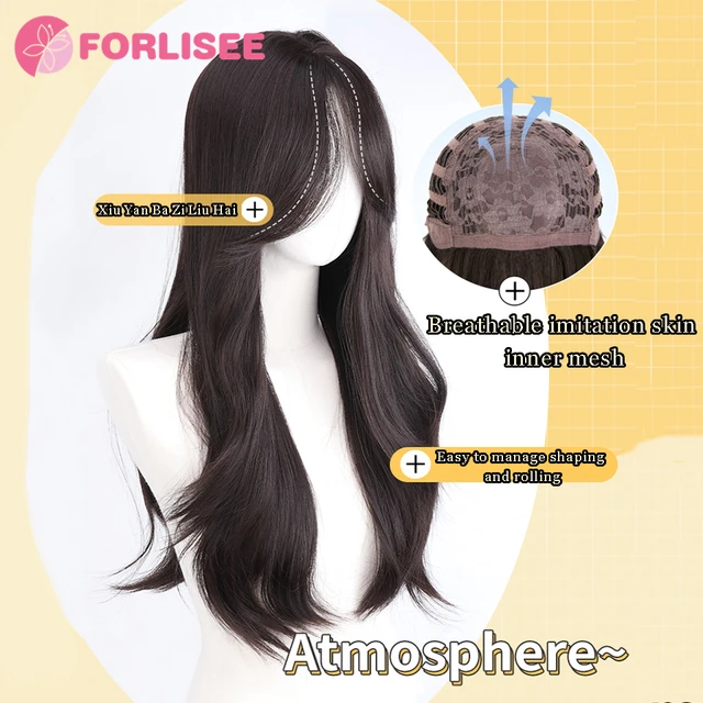 FORLISEE 23-Inch Korean-style S-slit Long Curly Hair Synthetic Natural Middle-parted Curly Chemical Fiber Heat-resistant Wig 3