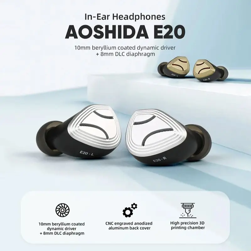 Hifi Fone de Ouvido Headphone Outdoor Hifi Audio Earconjunto Berílio Revestido Driver Dinâmico Milímetros Dlc Diafragma 10 Milímetros Aoshida-e20 - Image 5