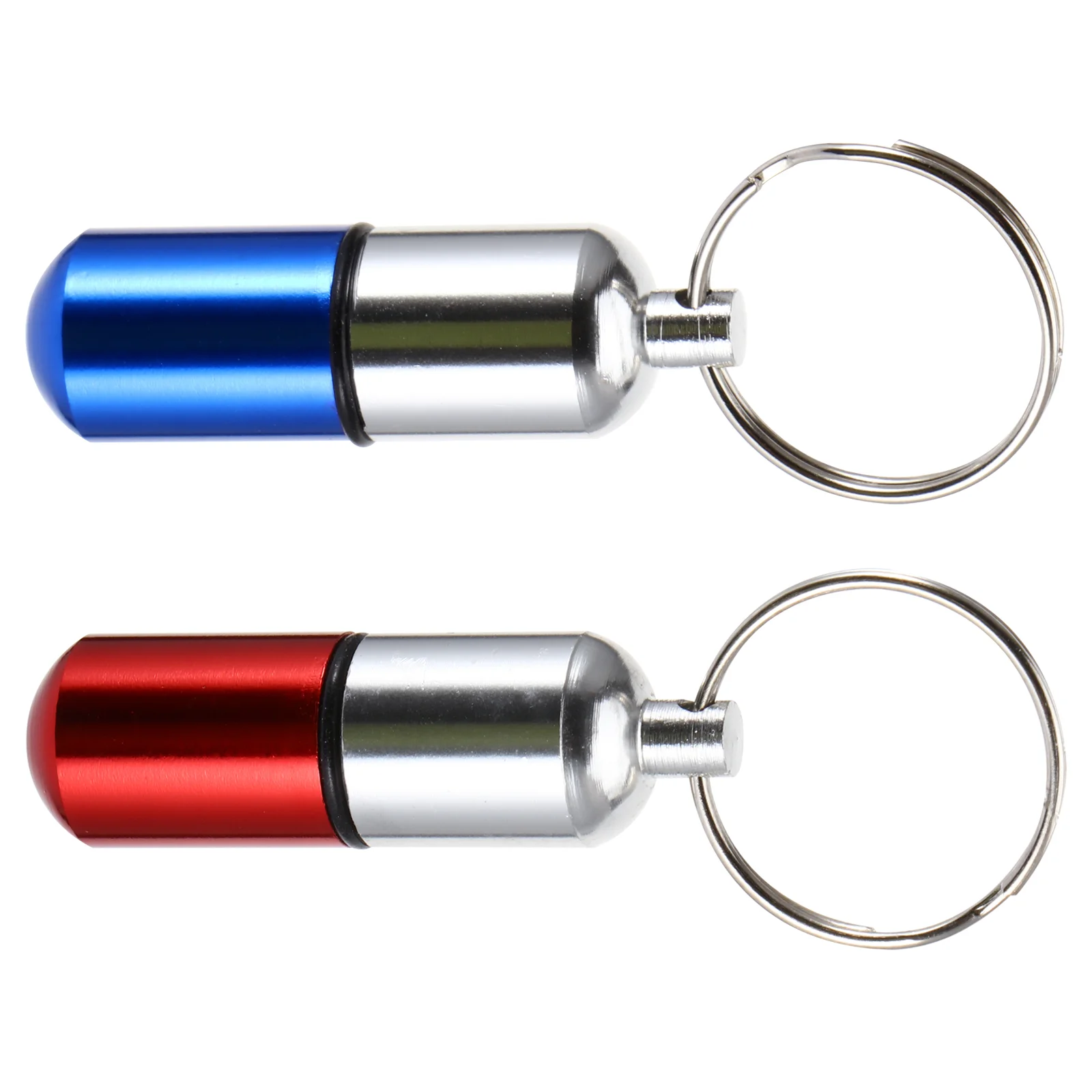 

2 Pcs Medicine Bottle Pill Fob Waterproof Holder Purses Bracket Emergency Keychain Aviation Aluminum Container Travel Ring