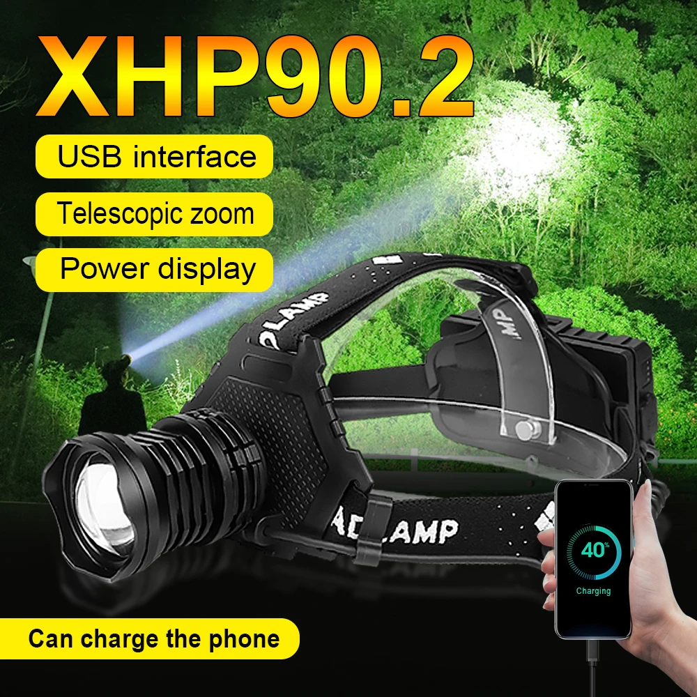 

High Lumen XHP90.3 Powerful Headlamp XHP50.2 LED Headlight 18650 USB Rechargeable High Power Head Lamp XHP90.2 Outdoor Headlight