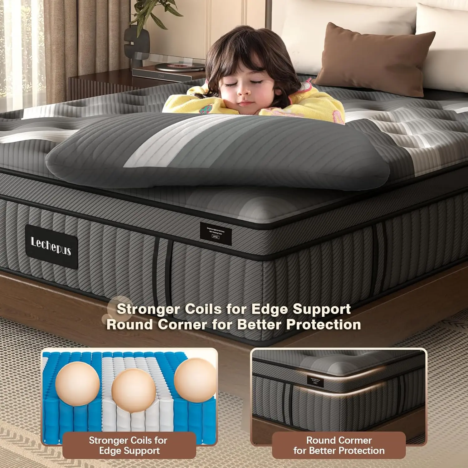 King Mattress 14Inch Soft Memory Foam Hybrid Mattress in Box Plush Feel King Size Mattress with Supportive Pocket Coil 5