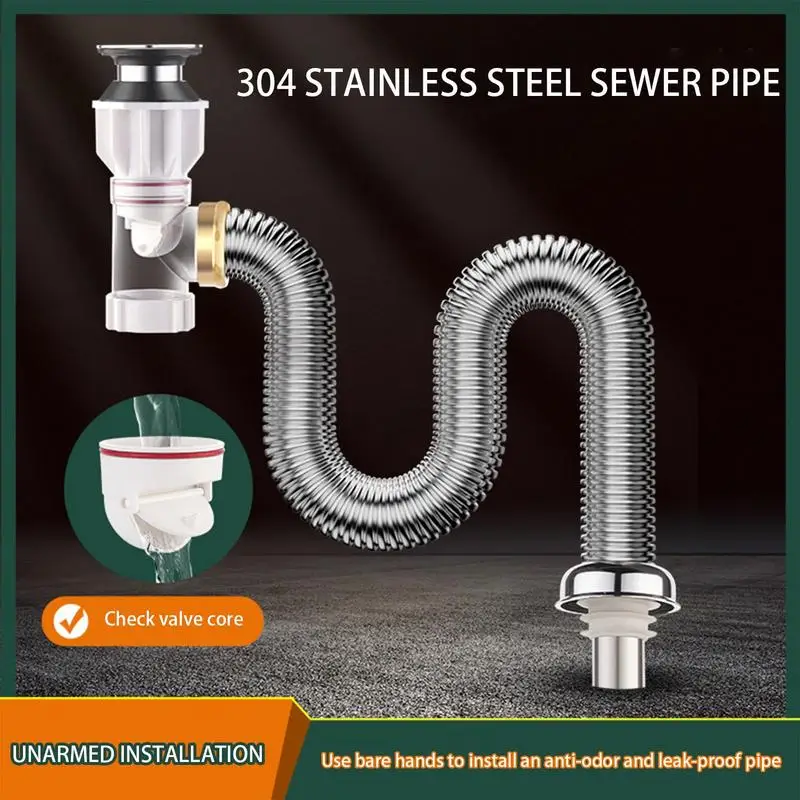 KitchenSinkDrainPipeExpandableStainlessSteelFlexibleKitchen