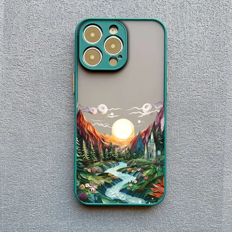 Wald landschaft Berg Fluss Landschaft Handy hülle für iPhone 15 14 13 12 11 Pro Max Mini Plus x xr xs 7 8 stoß feste Rückseite – Detail 3