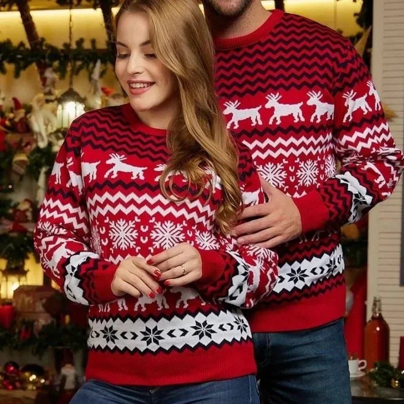 2023 Winter Christmas Men Women Unisex Sweaters Casual Loose Knitwear Warm Thicken Couples Matching Outfits Pullover Top Jumpers