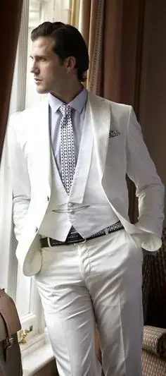 High Quality Ivory White Casual Men Suit Fashion Simple Blazer Custom Slim Fit 3 Piece Tuxedo Jacket Pants Vest Costume Homme