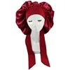 Bonnet Sleep Cap Women Satin Solid Sleeping Hat Silky Bonnets With Tie Bands Elastic Shower Cap  For Curly Hair Bonnets Nightcap 4