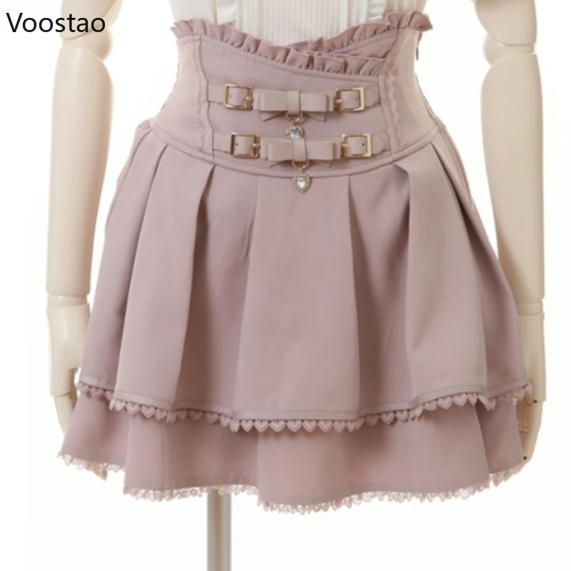 giapponese-dolce-lolita-doppio-fiocco-gonna-a-vita-alta-donna-y2k-vintage-treccia-fibbia-anello-in-pelle-partito-minigonna-ragazza-gonna-gotica