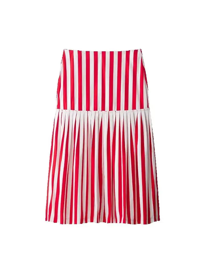 Stripe Skirt Women Ruffles Elegant Midi Skirt Woman New Fashion