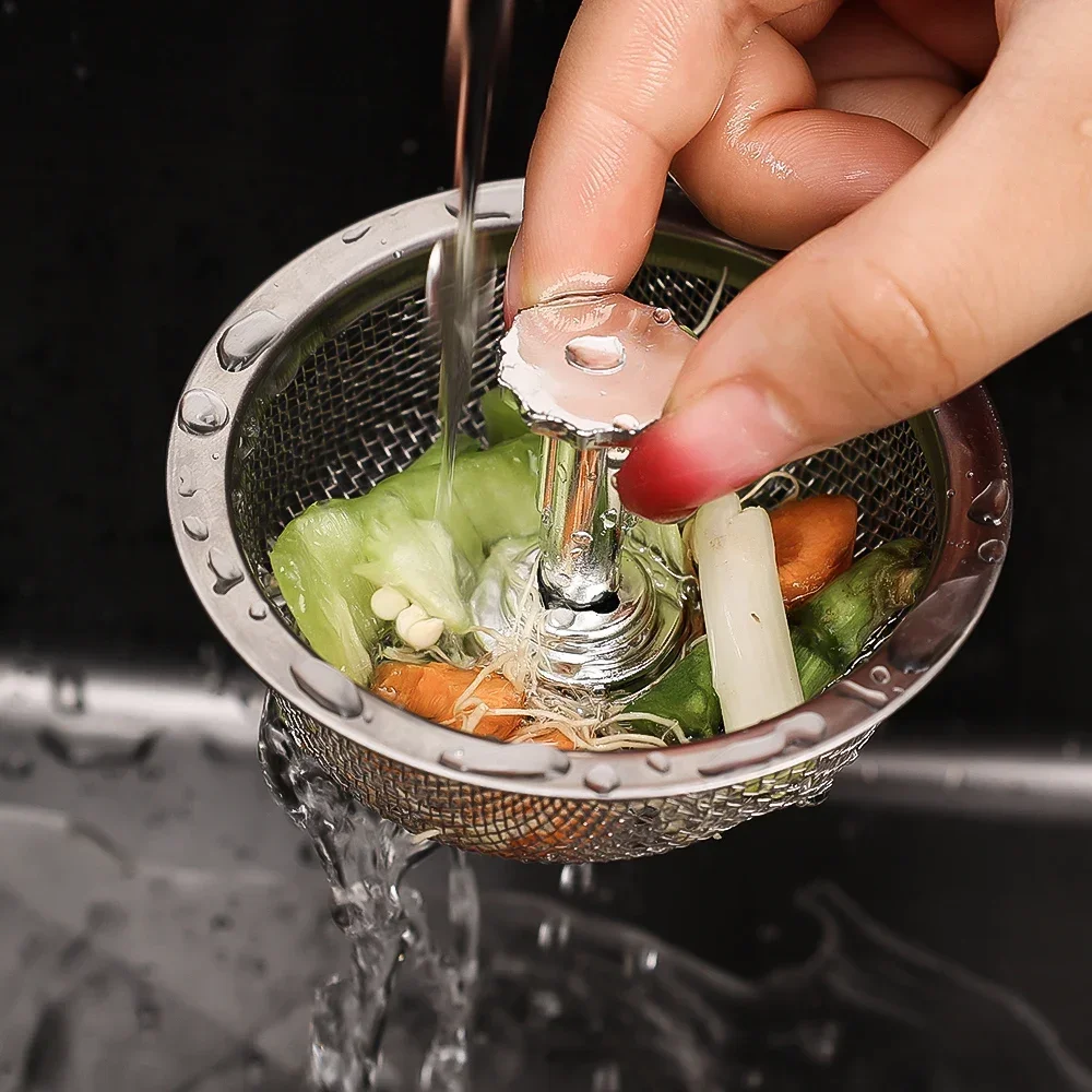 Kitchen Sink Sewer Strainer Basin Drain Stopper Stainless Steel Mesh Filter Waste Hole with Handle Stopper Basket Screen Hole sink filter kitchen sink filter sink strainer kitchen sink strainer