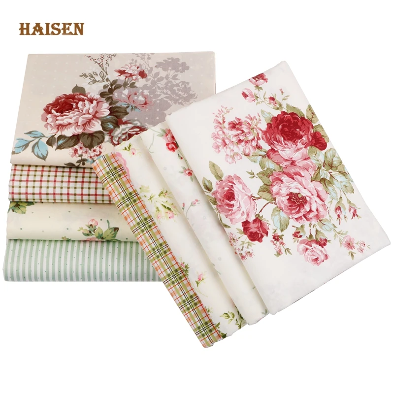 Haisen, 8 patterns Rose Flowers Printed Cotton Fabric Twill Cloth For DIY Sewing Baby&Kid's Quilt Sheets Dress Textile Material